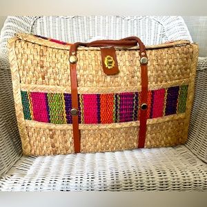 Vintage Straw Suitcase/Tote Carry-On